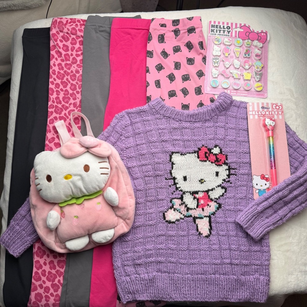 Hello Kitty Back to School Bundle Sweater Backpack Leggings Kids XXL 11-12Y
